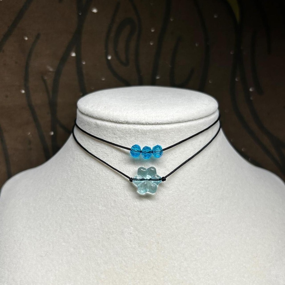 Blue aquamarine dainty set layering necklaces boho chic minimalist adjustable